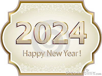 Happy New Year 2024 background. Original composition with Christmas date 2024 in figured frame with snowflakes. Vector Illustration